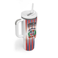 Personalized Dominican Republic Tumbler With Handle Stripe Stylized