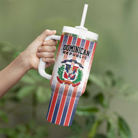 Personalized Dominican Republic Tumbler With Handle Stripe Stylized