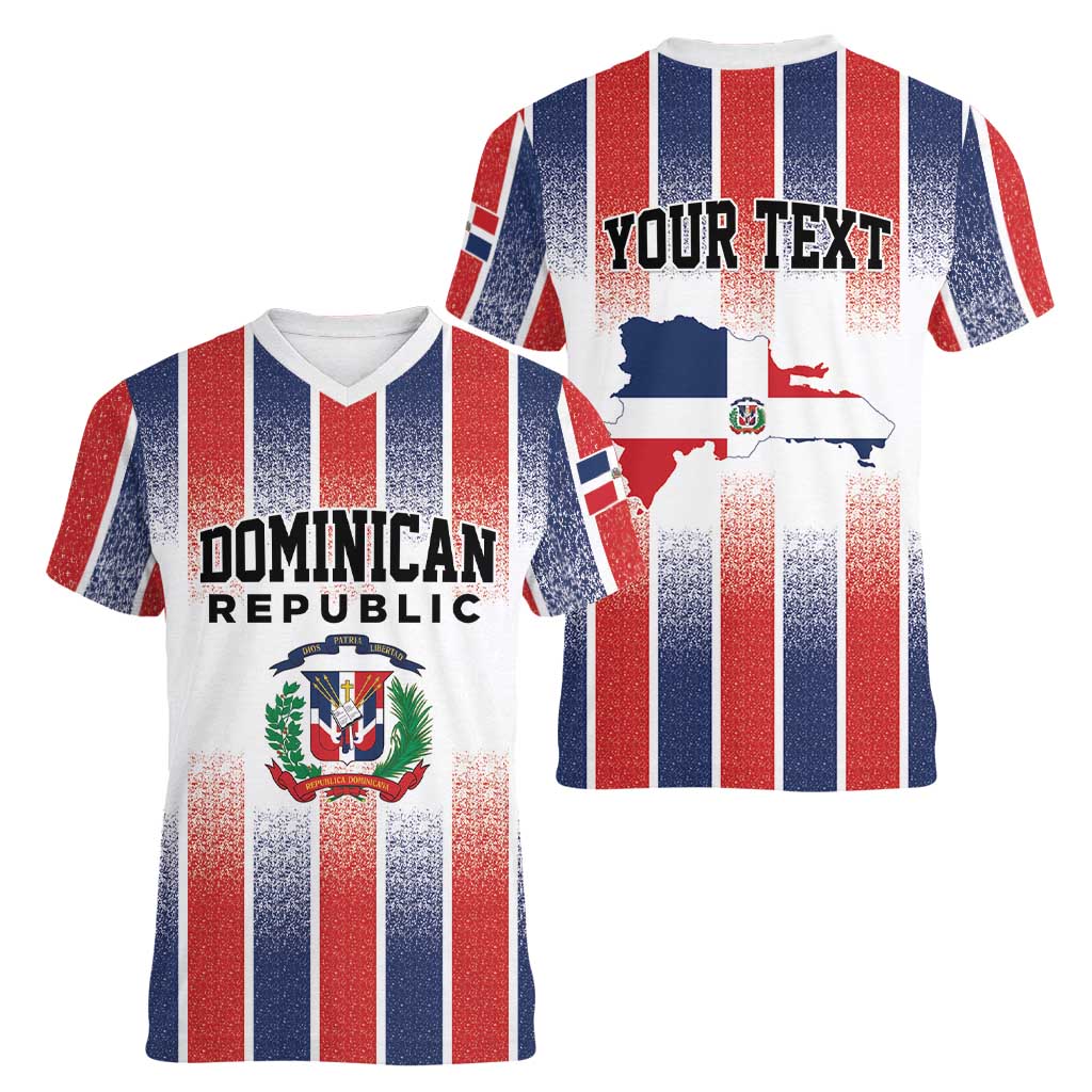 Personalized Dominican Republic Women V-Neck T-Shirt Stripe Stylized