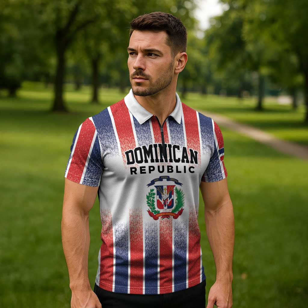 Personalized Dominican Republic Zipper Polo Shirt Stripe Stylized