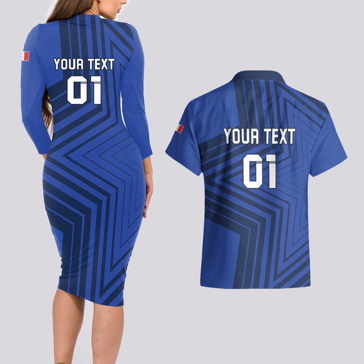 Custom France 2024 Football Couples Matching Long Sleeve Bodycon Dress and Hawaiian Shirt Allez Les Bleus - Wonder Print Shop