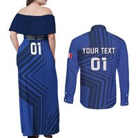 Custom France 2024 Football Couples Matching Off Shoulder Maxi Dress and Long Sleeve Button Shirt Allez Les Bleus - Wonder Print Shop