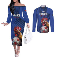 Custom France 2024 Football Couples Matching Off The Shoulder Long Sleeve Dress and Long Sleeve Button Shirt Allez Les Bleus