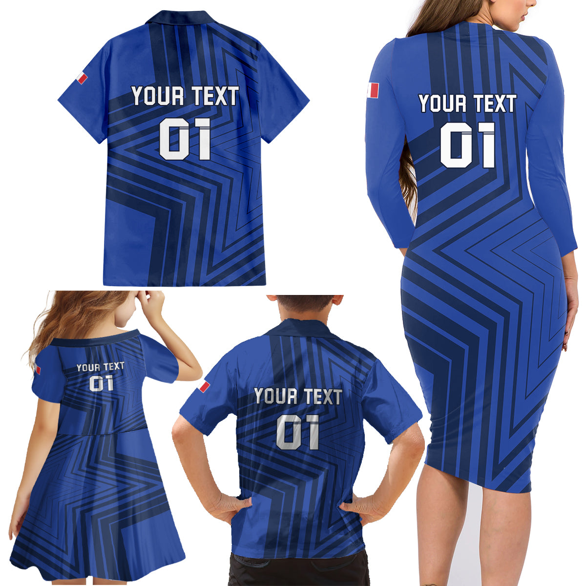 Custom France 2024 Football Family Matching Long Sleeve Bodycon Dress and Hawaiian Shirt Allez Les Bleus - Wonder Print Shop