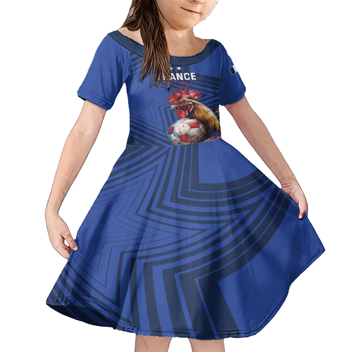 Custom France 2024 Football Family Matching Off The Shoulder Long Sleeve Dress and Hawaiian Shirt Allez Les Bleus - Wonder Print Shop