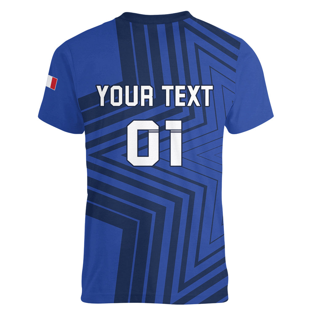 Custom France 2024 Football Women V-Neck T-Shirt Allez Les Bleus - Wonder Print Shop