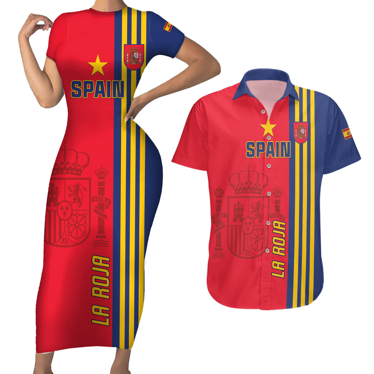 Custom Spain 2024 Football Couples Matching Short Sleeve Bodycon Dress and Hawaiian Shirt La Roja Go Champions - Wonder Print Shop