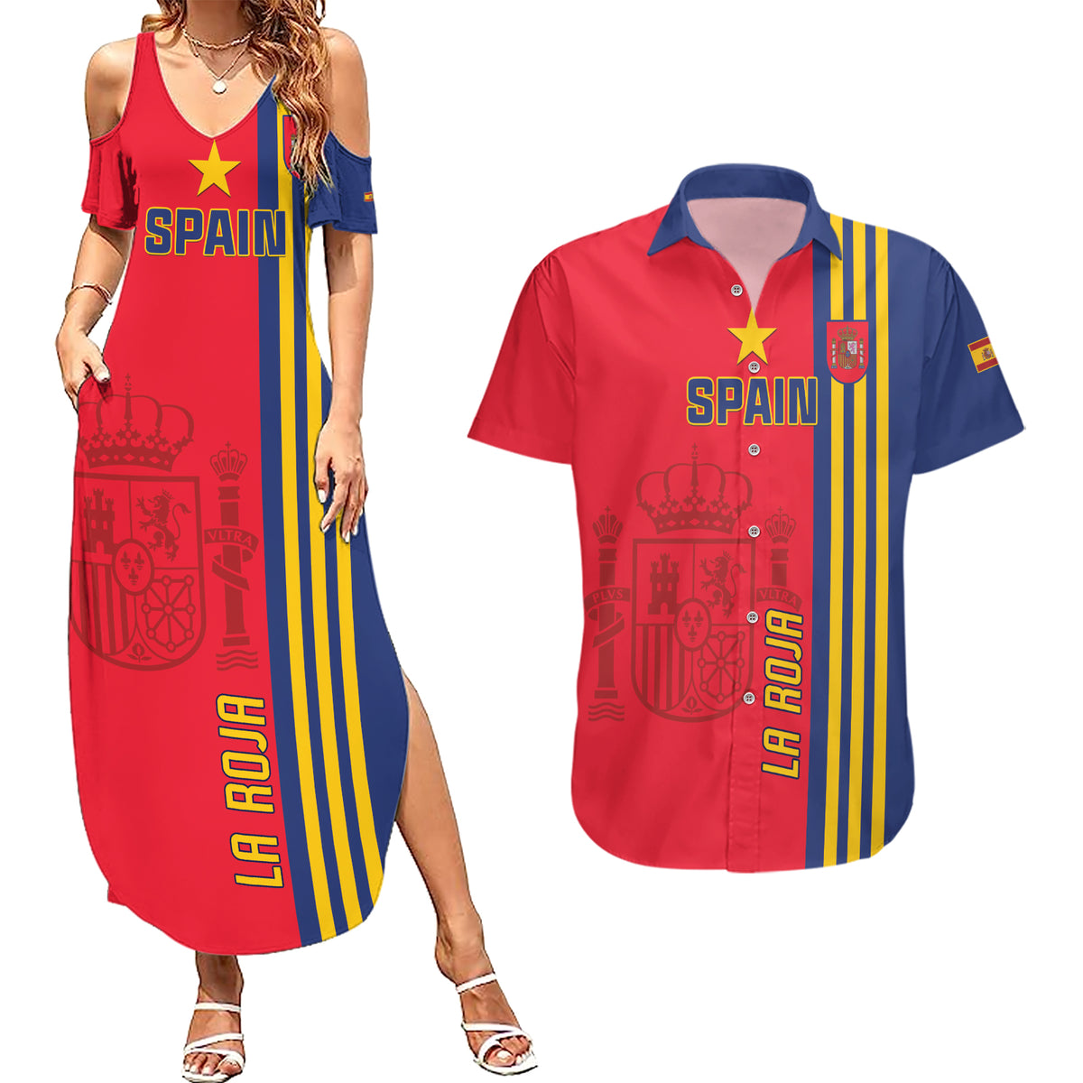 Custom Spain 2024 Football Couples Matching Summer Maxi Dress and Hawaiian Shirt La Roja Go Champions - Wonder Print Shop