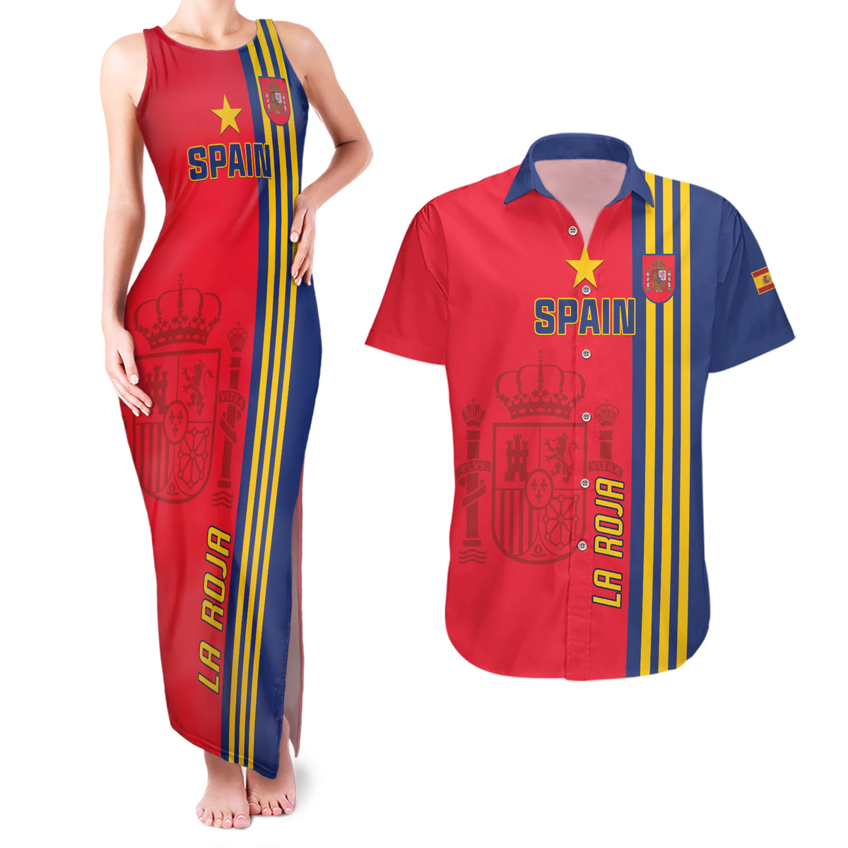 Custom Spain 2024 Football Couples Matching Tank Maxi Dress and Hawaiian Shirt La Roja Go Champions - Wonder Print Shop