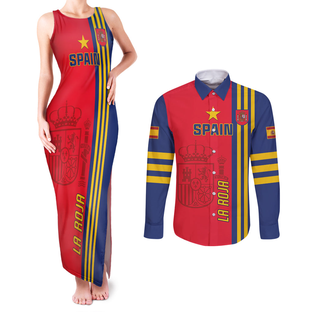Custom Spain 2024 Football Couples Matching Tank Maxi Dress and Long Sleeve Button Shirt La Roja Go Champions - Wonder Print Shop