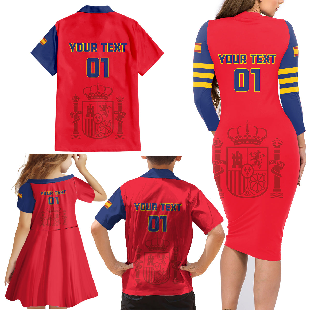 Custom Spain 2024 Football Family Matching Long Sleeve Bodycon Dress and Hawaiian Shirt La Roja Go Champions - Wonder Print Shop