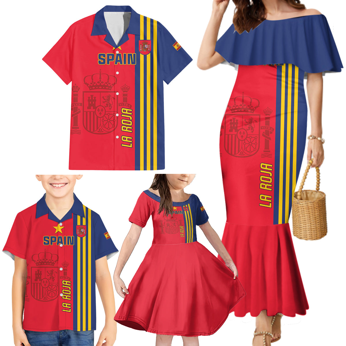 Custom Spain 2024 Football Family Matching Mermaid Dress and Hawaiian Shirt La Roja Go Champions - Wonder Print Shop