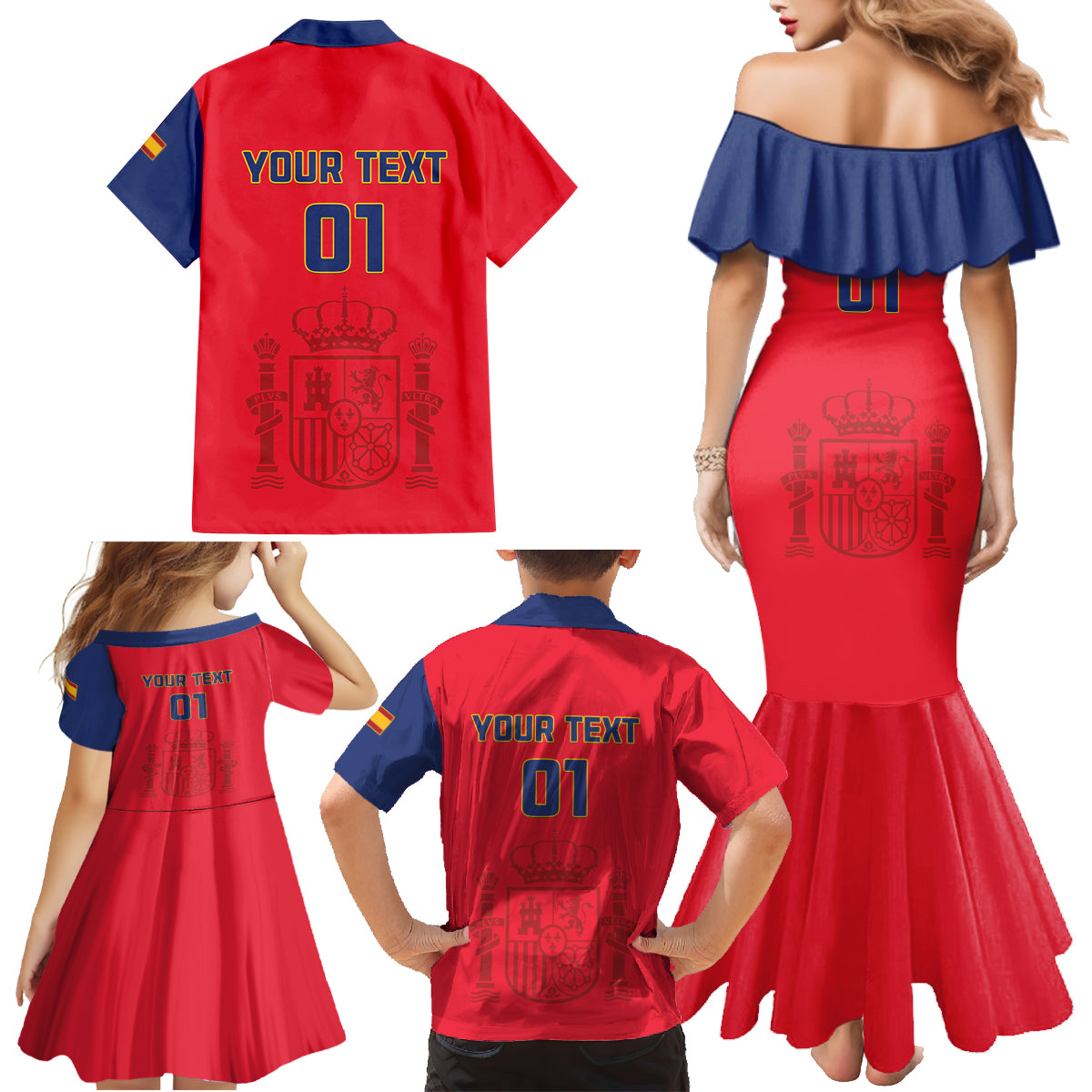 Custom Spain 2024 Football Family Matching Mermaid Dress and Hawaiian Shirt La Roja Go Champions - Wonder Print Shop