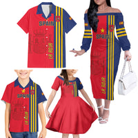 Custom Spain 2024 Football Family Matching Off The Shoulder Long Sleeve Dress and Hawaiian Shirt La Roja Go Champions - Wonder Print Shop