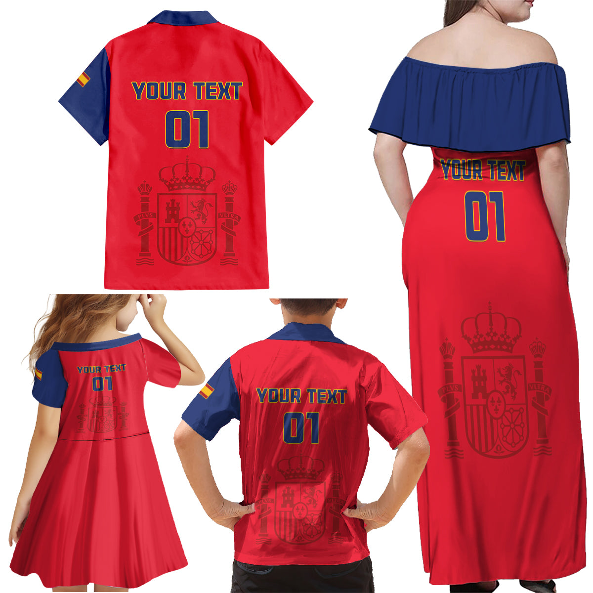 Custom Spain 2024 Football Family Matching Off Shoulder Maxi Dress and Hawaiian Shirt La Roja Go Champions - Wonder Print Shop