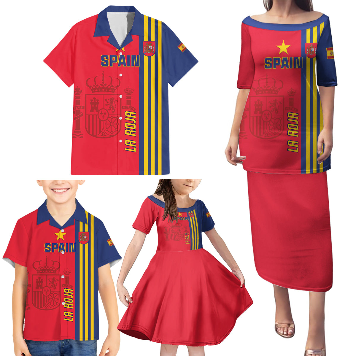 Custom Spain 2024 Football Family Matching Puletasi and Hawaiian Shirt La Roja Go Champions - Wonder Print Shop