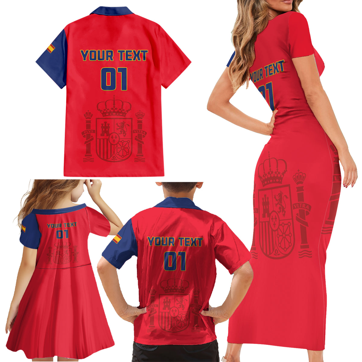 Custom Spain 2024 Football Family Matching Short Sleeve Bodycon Dress and Hawaiian Shirt La Roja Go Champions - Wonder Print Shop