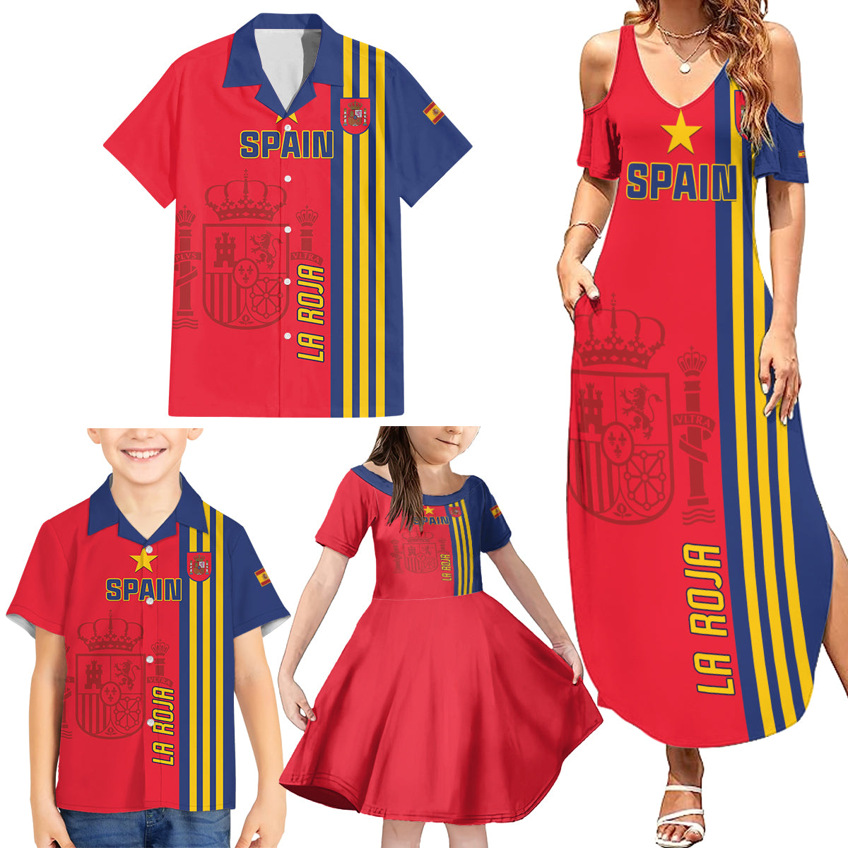 Custom Spain 2024 Football Family Matching Summer Maxi Dress and Hawaiian Shirt La Roja Go Champions - Wonder Print Shop