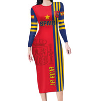 Custom Spain 2024 Football Long Sleeve Bodycon Dress La Roja Go Champions - Wonder Print Shop