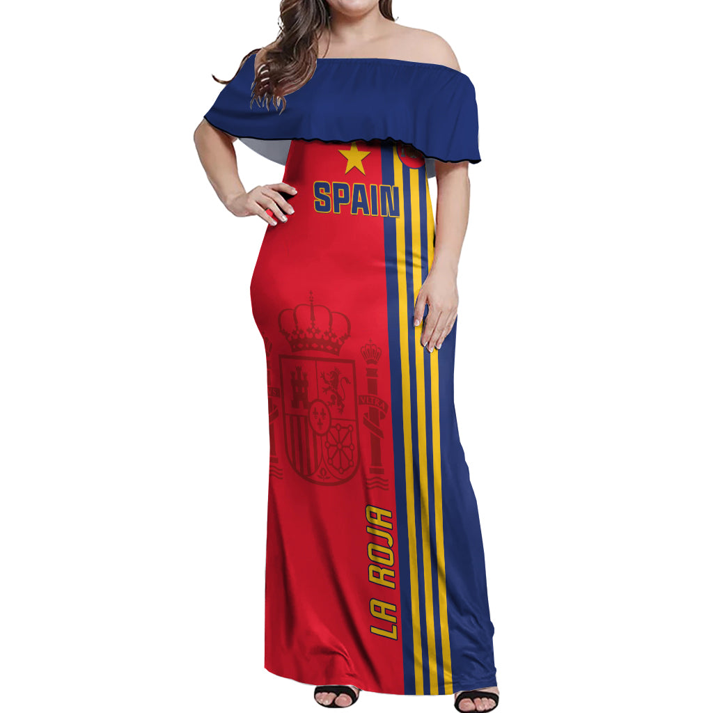 Custom Spain 2024 Football Off Shoulder Maxi Dress La Roja Go Champions - Wonder Print Shop