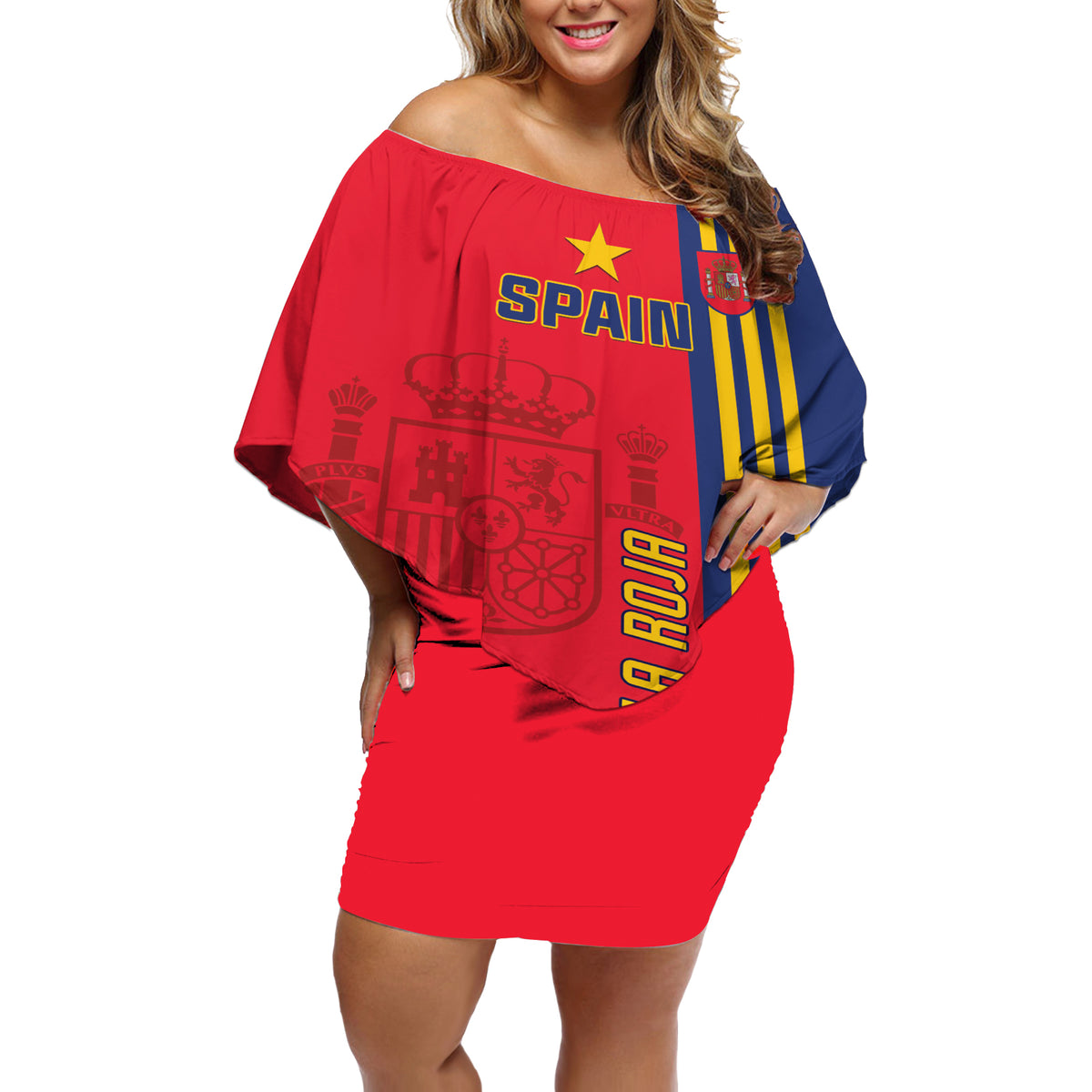 Custom Spain 2024 Football Off Shoulder Short Dress La Roja Go Champions - Wonder Print Shop