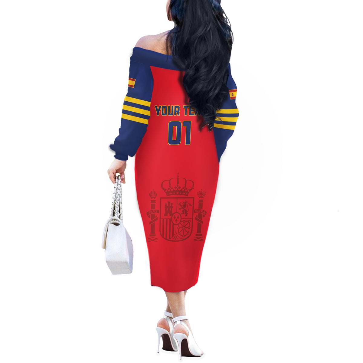 Custom Spain 2024 Football Off The Shoulder Long Sleeve Dress La Roja Go Champions - Wonder Print Shop
