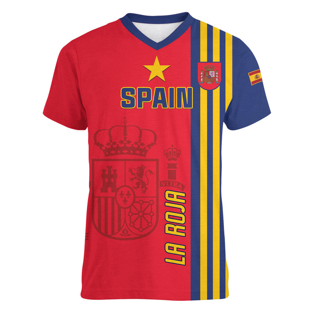 Custom Spain 2024 Football Women V-Neck T-Shirt La Roja Go Champions - Wonder Print Shop