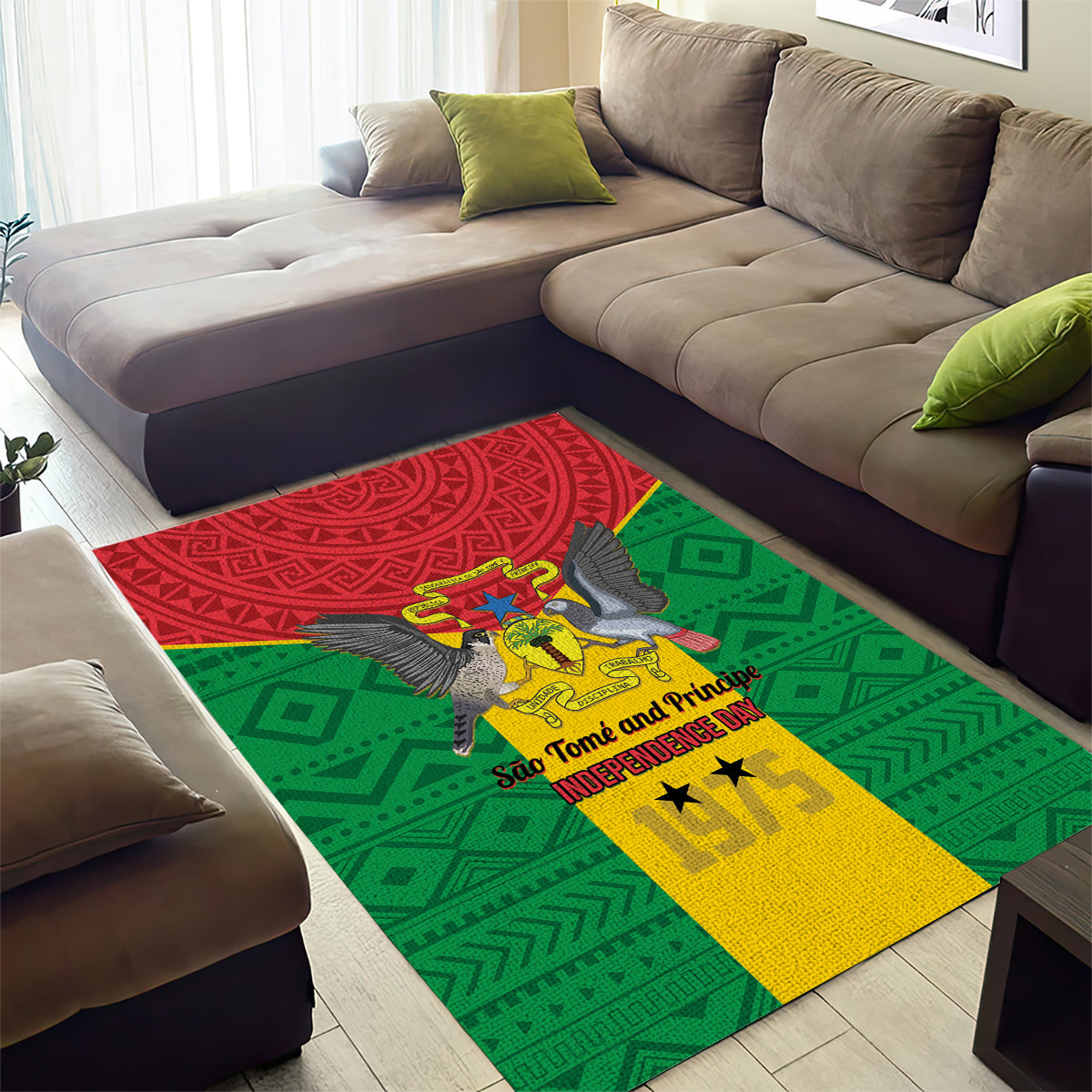 Sao Tome and Principe Independence Day Area Rug Coat Of Arms Mix African Pattern - Wonder Print Shop