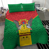 Sao Tome and Principe Independence Day Bedding Set Coat Of Arms Mix African Pattern - Wonder Print Shop
