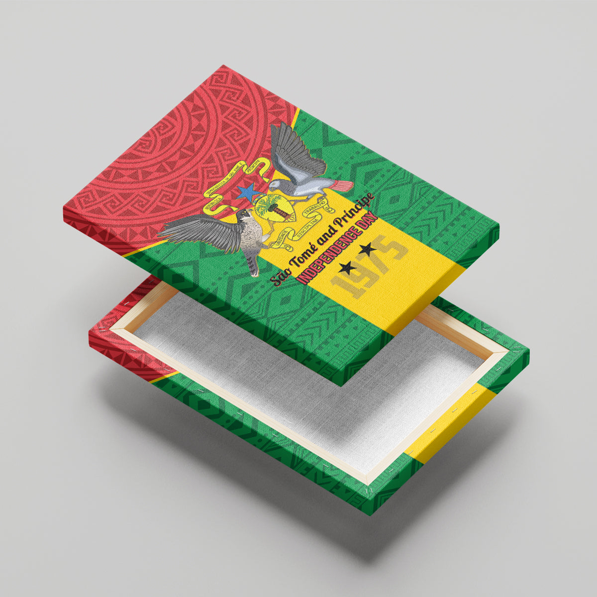 Sao Tome and Principe Independence Day Canvas Wall Art Coat Of Arms Mix African Pattern - Wonder Print Shop