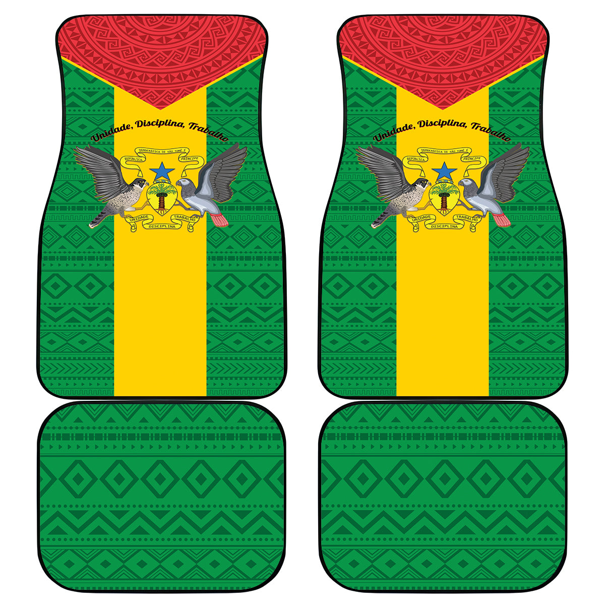 Sao Tome and Principe Independence Day Car Mats Coat Of Arms Mix African Pattern - Wonder Print Shop