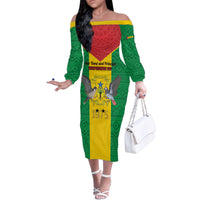 Sao Tome and Principe Independence Day Family Matching Off The Shoulder Long Sleeve Dress and Hawaiian Shirt Coat Of Arms Mix African Pattern - Wonder Print Shop