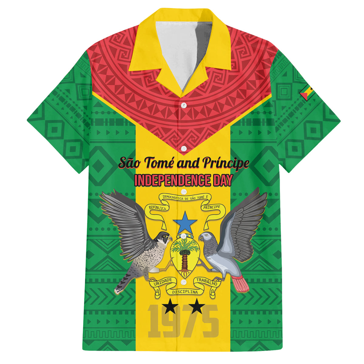 Sao Tome and Principe Independence Day Family Matching Summer Maxi Dress and Hawaiian Shirt Coat Of Arms Mix African Pattern - Wonder Print Shop