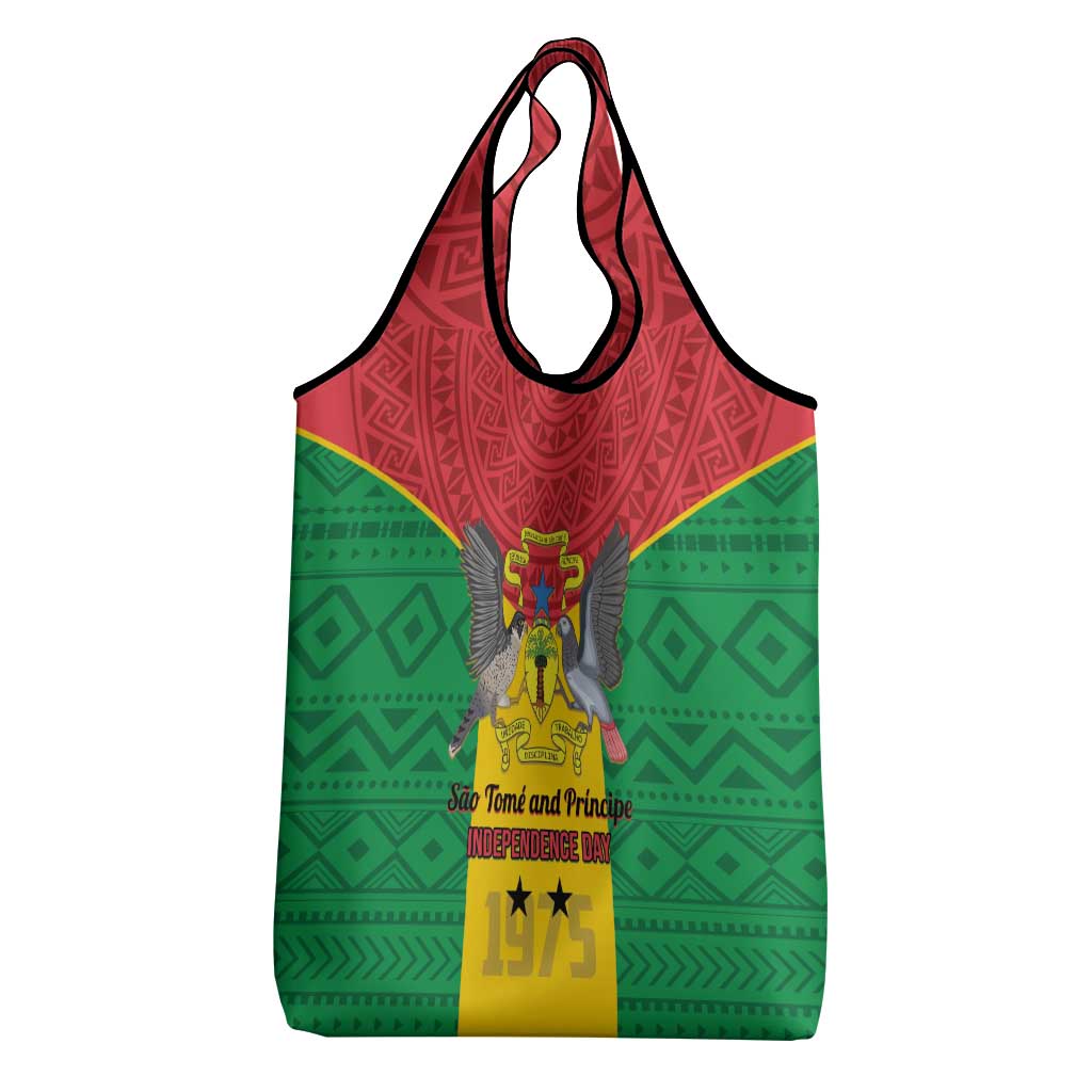 Sao Tome and Principe Independence Day Grocery Bag Coat Of Arms Mix African Pattern