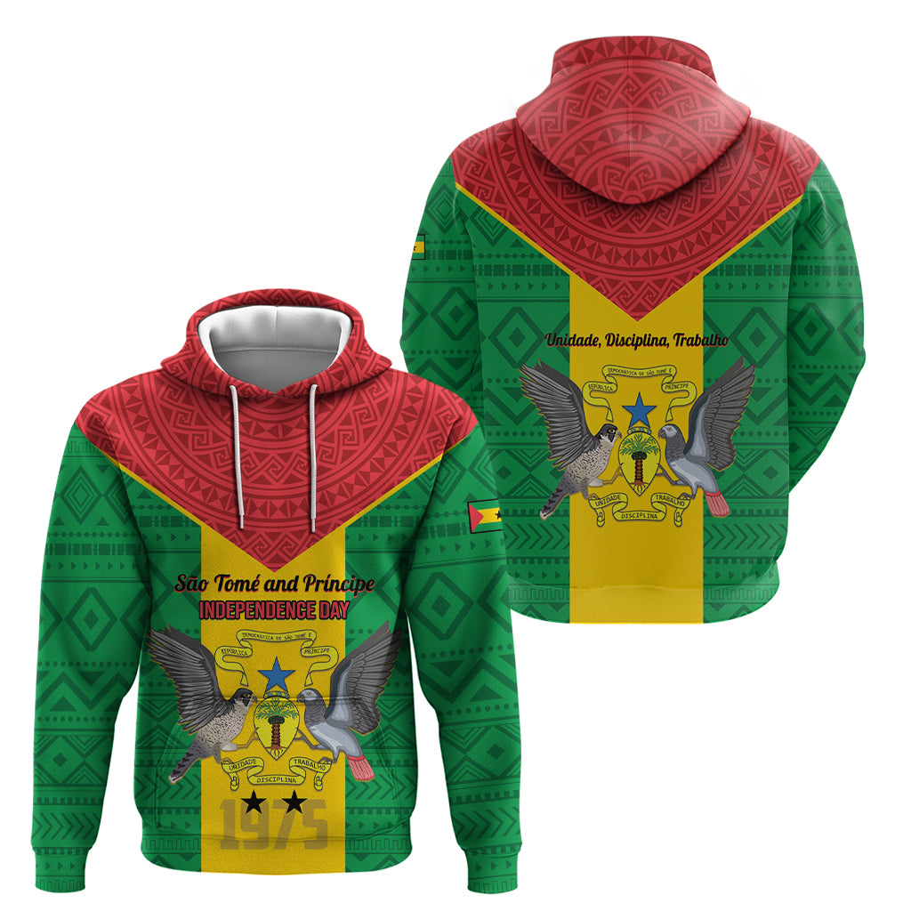 Sao Tome and Principe Independence Day Hoodie Coat Of Arms Mix African Pattern - Wonder Print Shop