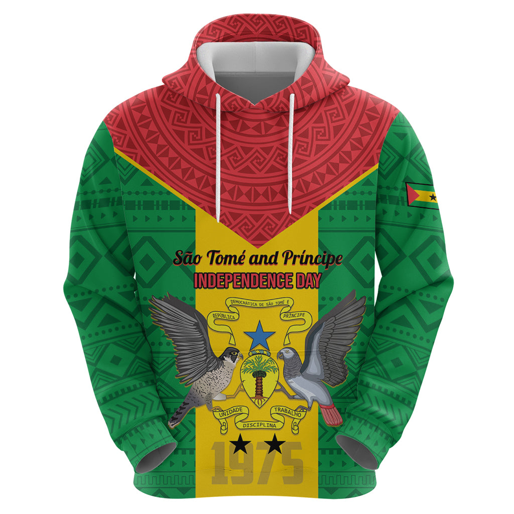 Sao Tome and Principe Independence Day Hoodie Coat Of Arms Mix African Pattern - Wonder Print Shop