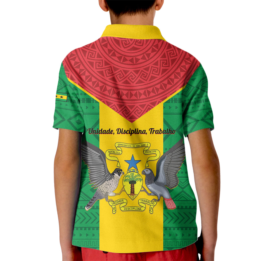 Sao Tome and Principe Independence Day Kid Polo Shirt Coat Of Arms Mix African Pattern - Wonder Print Shop