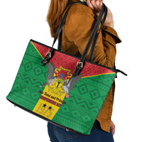 Sao Tome and Principe Independence Day Leather Tote Bag Coat Of Arms Mix African Pattern - Wonder Print Shop