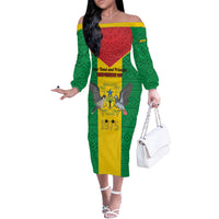 Sao Tome and Principe Independence Day Off The Shoulder Long Sleeve Dress Coat Of Arms Mix African Pattern - Wonder Print Shop