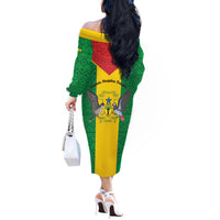 Sao Tome and Principe Independence Day Off The Shoulder Long Sleeve Dress Coat Of Arms Mix African Pattern - Wonder Print Shop