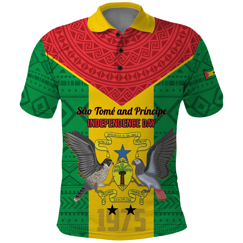 Sao Tome and Principe Independence Day Polo Shirt Coat Of Arms Mix African Pattern