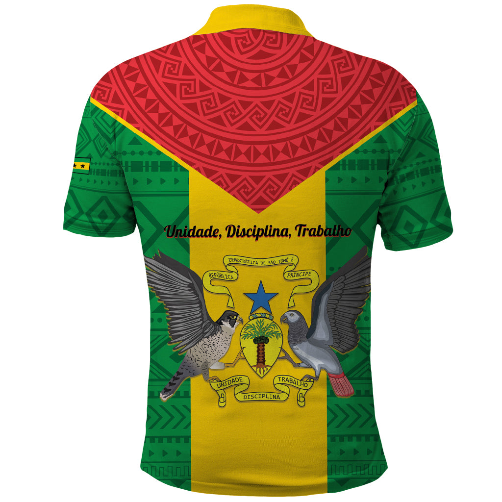 Sao Tome and Principe Independence Day Polo Shirt Coat Of Arms Mix African Pattern - Wonder Print Shop