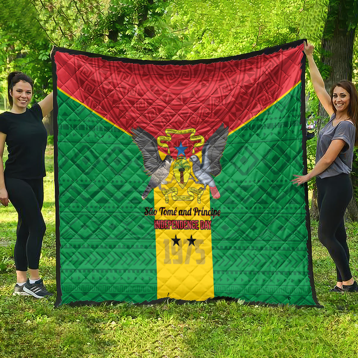 Sao Tome and Principe Independence Day Quilt Coat Of Arms Mix African Pattern - Wonder Print Shop