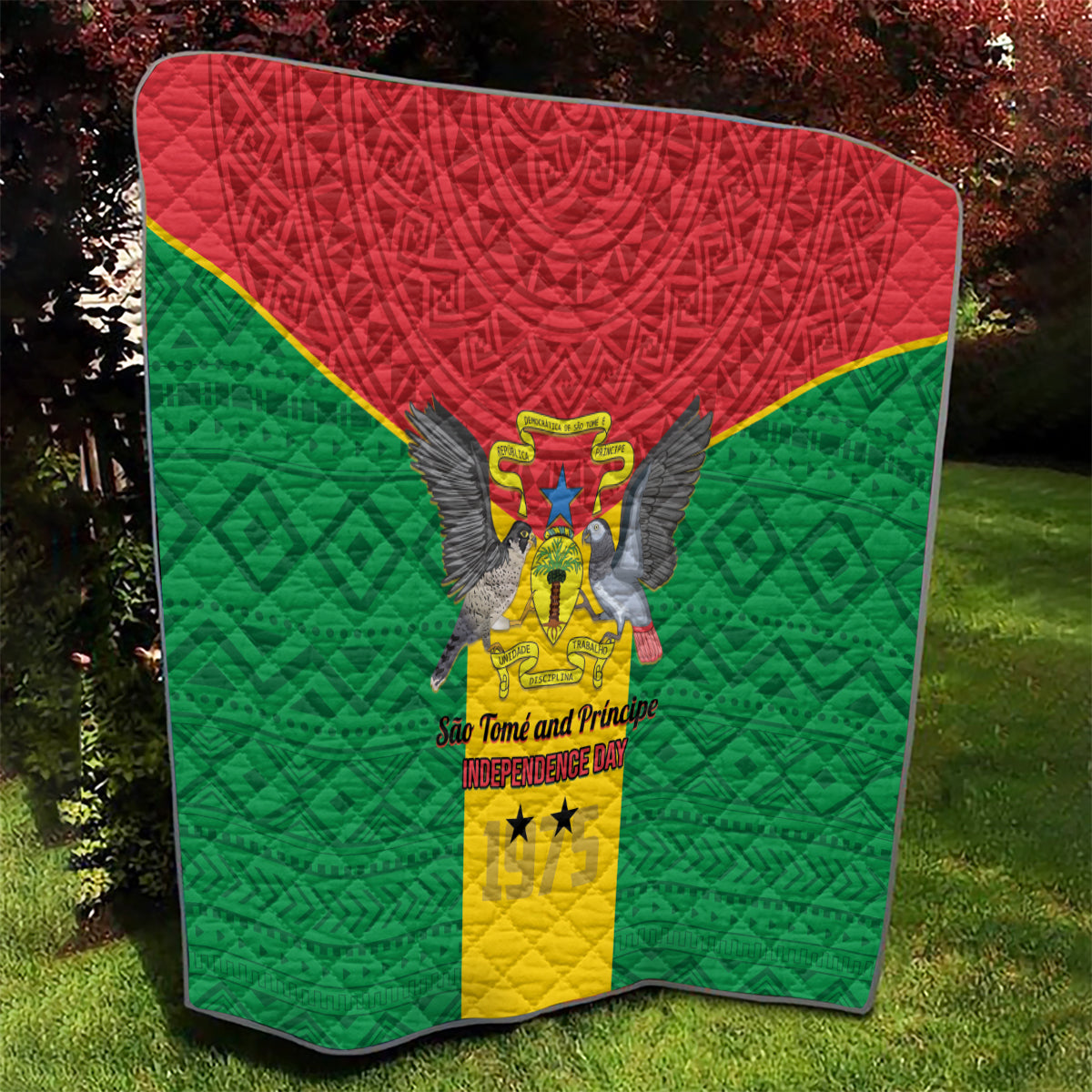 Sao Tome and Principe Independence Day Quilt Coat Of Arms Mix African Pattern - Wonder Print Shop