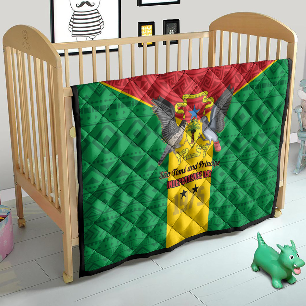 Sao Tome and Principe Independence Day Quilt Coat Of Arms Mix African Pattern - Wonder Print Shop