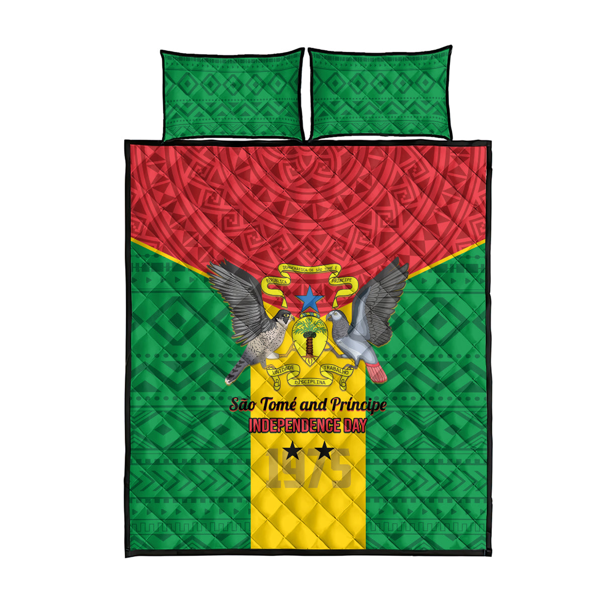Sao Tome and Principe Independence Day Quilt Bed Set Coat Of Arms Mix African Pattern - Wonder Print Shop