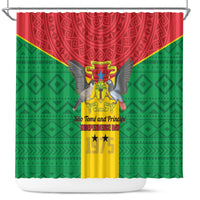 Sao Tome and Principe Independence Day Shower Curtain Coat Of Arms Mix African Pattern