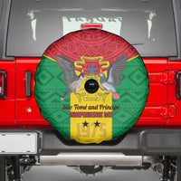 Sao Tome and Principe Independence Day Spare Tire Cover Coat Of Arms Mix African Pattern - Wonder Print Shop