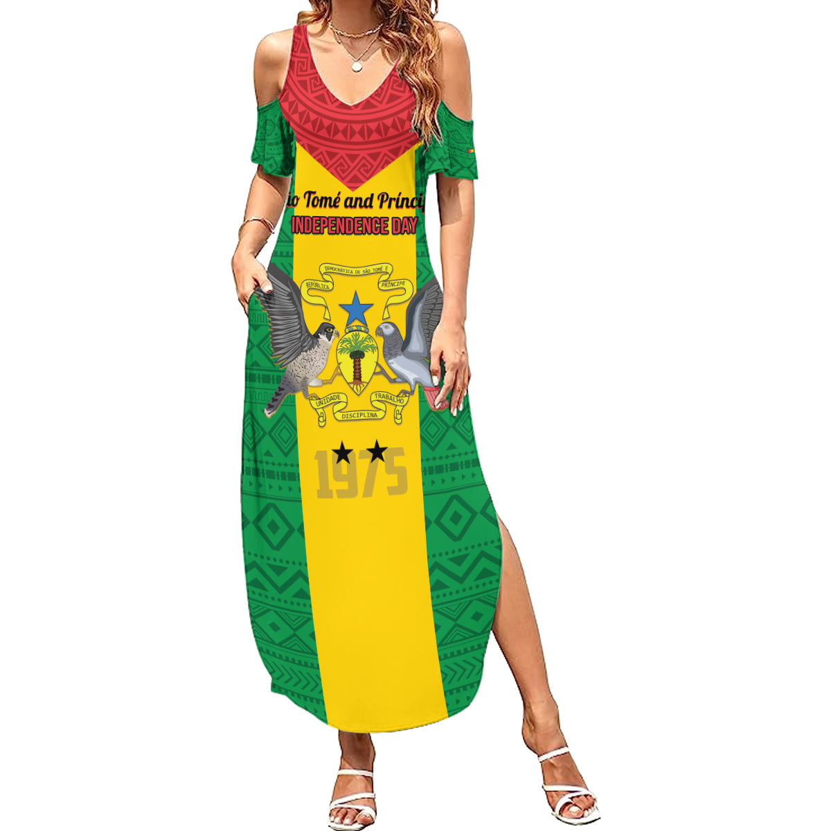 Sao Tome and Principe Independence Day Summer Maxi Dress Coat Of Arms Mix African Pattern - Wonder Print Shop