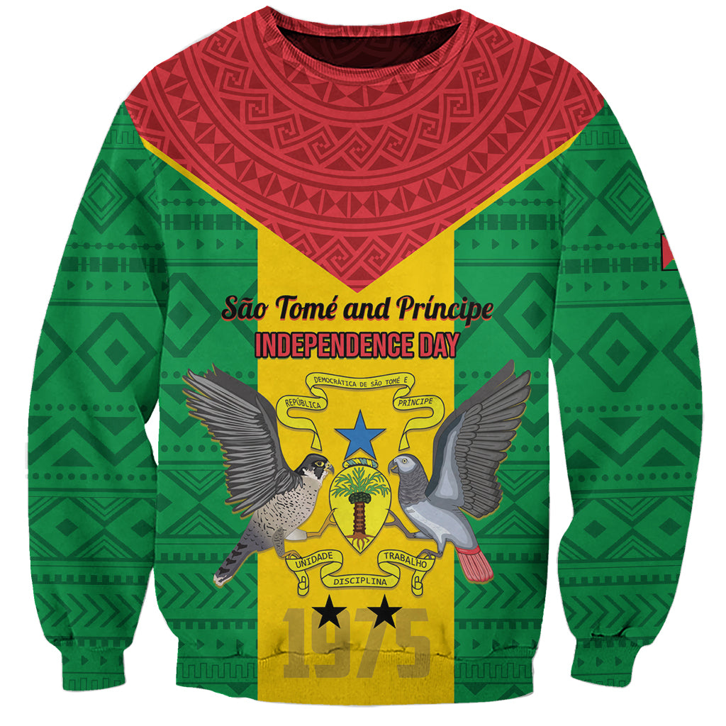 Sao Tome and Principe Independence Day Sweatshirt Coat Of Arms Mix African Pattern - Wonder Print Shop